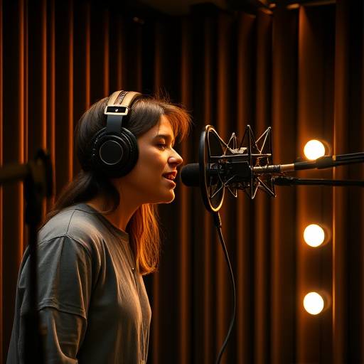 A singer recording vocals in a professional vocal booth