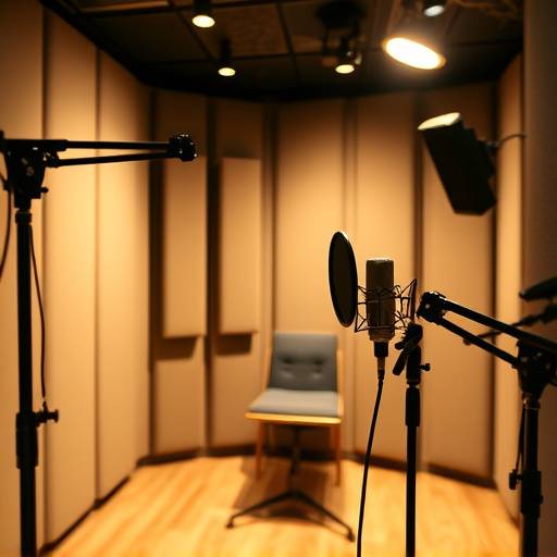 A voice-over artist recording in a soundproof booth