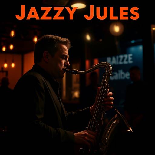 Album cover for Jazzy Jules' 'Midnight Serenade' featuring a photo of Jules playing saxophone in a dimly lit jazz club