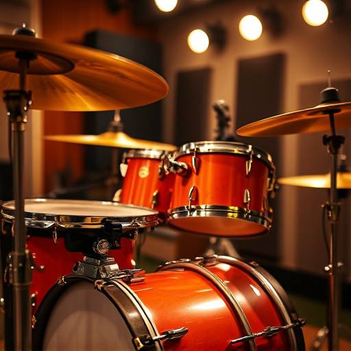 Close up of a drum kit being recorded in a studio