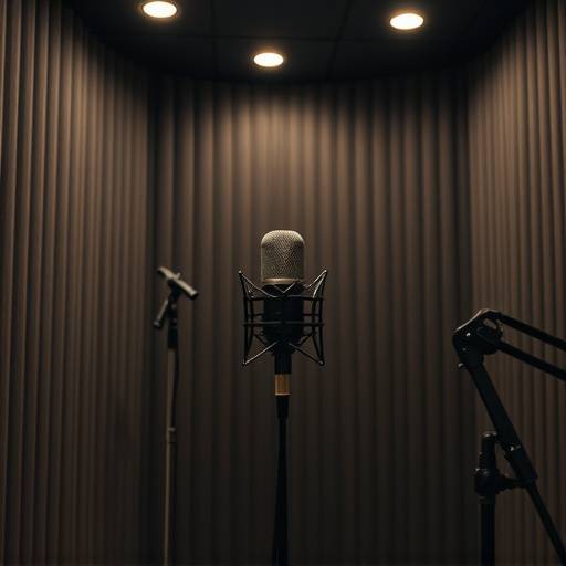 Inside a vocal booth with a microphone