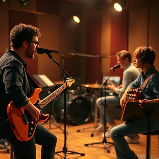 Musicians recording in a studio setting