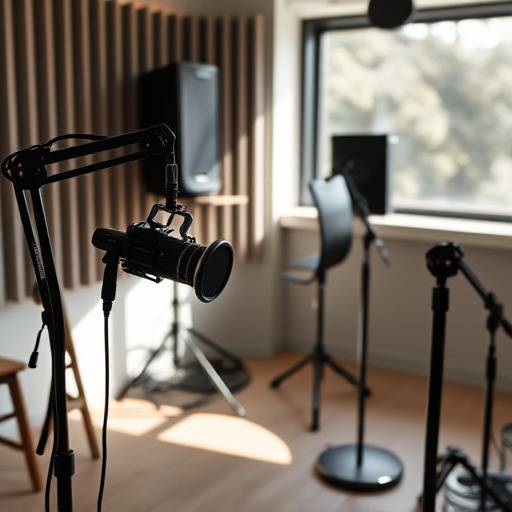 Two people recording a podcast in a professional studio