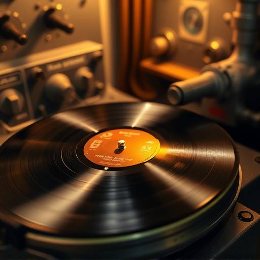 Vinyl mastering lathe cutting a record
